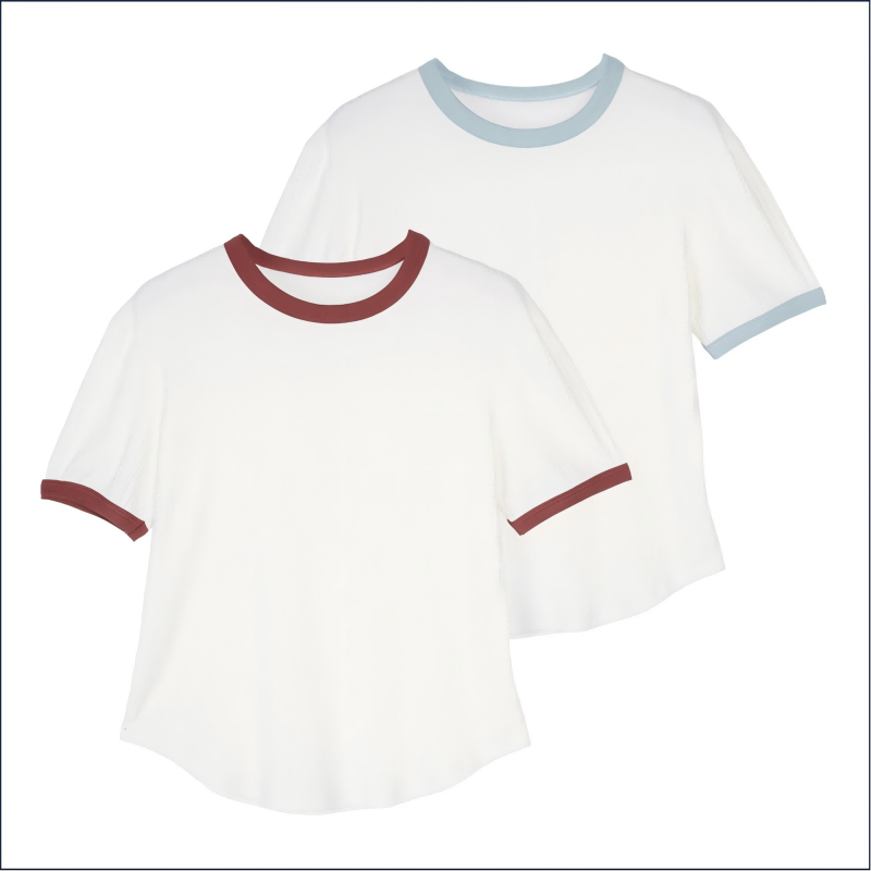 zhurou Women's ribbed contrast short-sleeved shirt